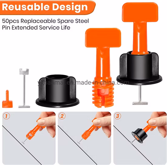 Kit de système de nivellement de carreaux en acier inoxydable PP de haute qualité, avec clé, 50 pièces, niveleur de carreaux réutilisable